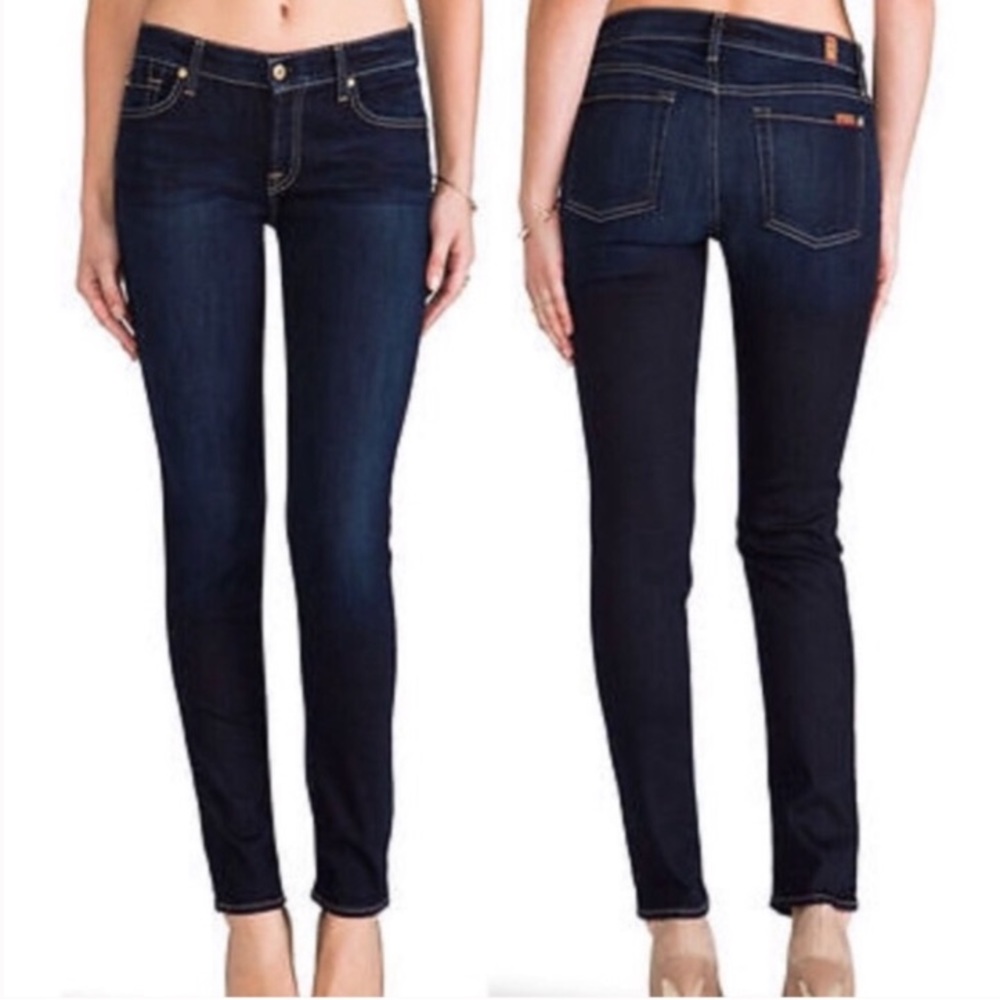 7 for all mankind dark wash slim cigarette skinny jeans